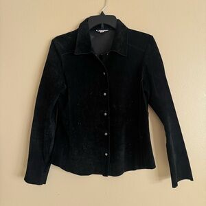 New Frontier Black 100% Leather Western Style Button Down Shirt Size L